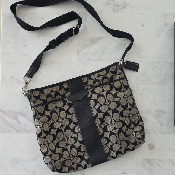 Coach Handbags - Coach Black and Cream Patterned Crossbody Bag